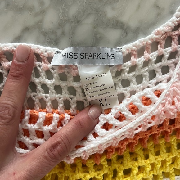 Miss Sparkling - COLORFUL SUMMER CROCHET TASSEL TRIM TOP xl nwt - Picture 6 of 9